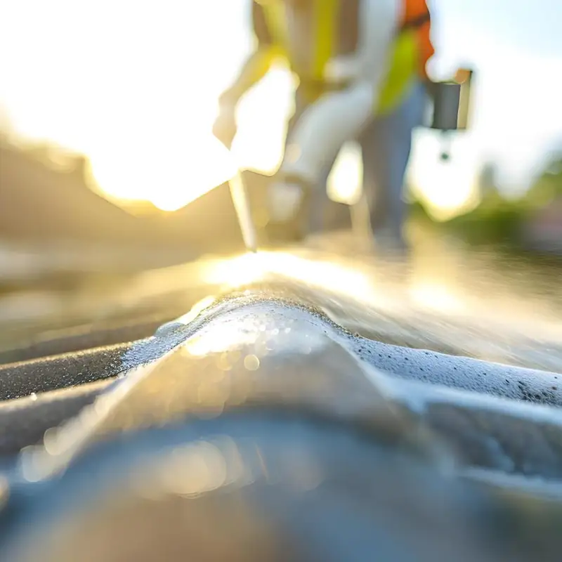 Opération de démoussage et de traitement préventif sur un toit